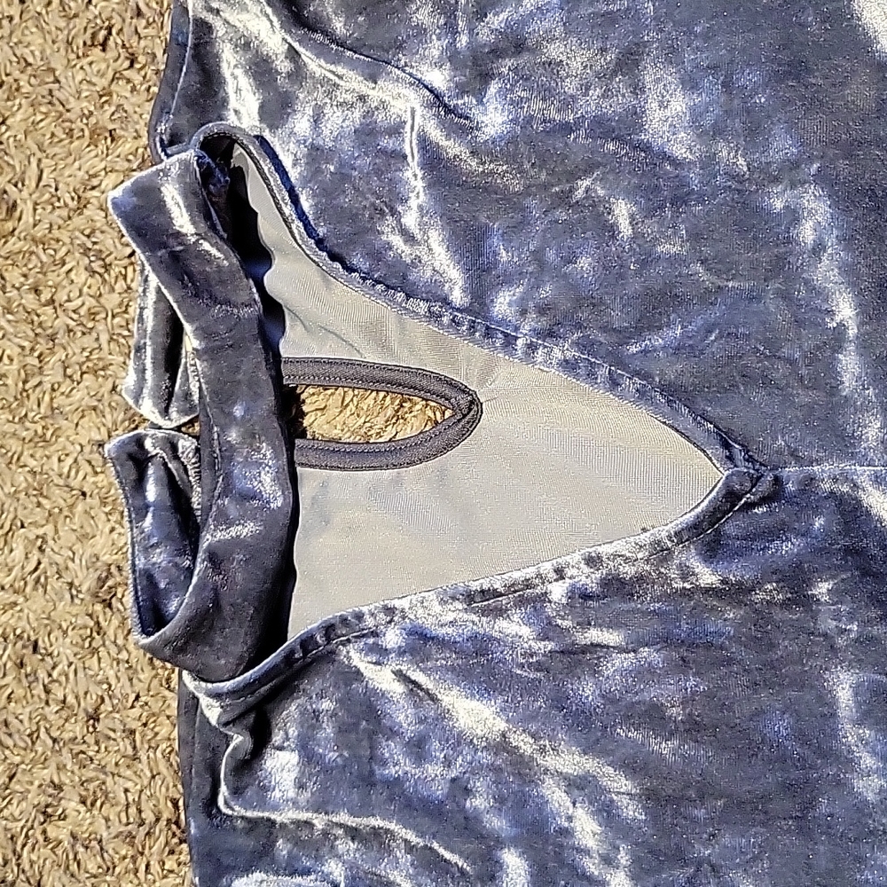 Before You Velour Velvet Y2K 90s Top Blue Gray Purple V-Neck Stretch Oversized - Picture 3 of 16